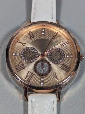 Reloj Aeropostale con correa de cuero sintético blanco caja redonda esfera oro rosa tono oro rosa Foto 1 de 4