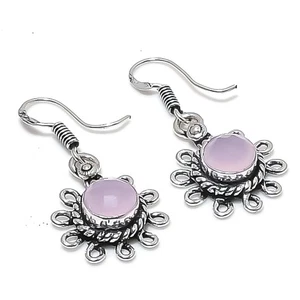 Rose Quartz Gemstone Handmade 925 Sterling Silver Jewelry Earring Size 1.5" - Picture 1 of 1
