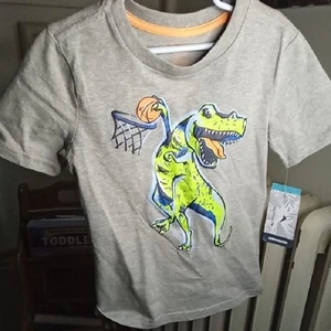 Gray Dinosaur Graphic Kids T-Shirt Sz Small 5/6 - Picture 1 of 3