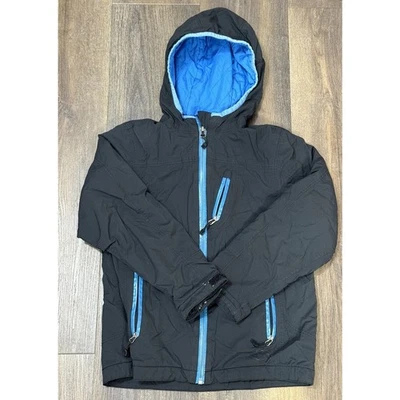 REI Co-Op Puffer Jacket Hooded Boys Small (8) Kids Blue Black Sweater - Image 1 of 4