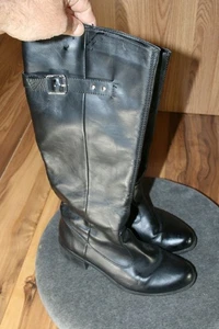 Women Sz 7M Calf Low Heel Knee High Boot Side Zip buckles blk Non-slip ! - Picture 1 of 8