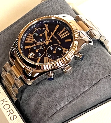 MICHAEL KORS MK7218 Lexington Two-Tone Blue Dial Ladies Watch BNWT/Gift Box $250 - Image 1 of 4