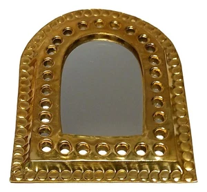 Espejo de mano marroquí pequeño de metal color dorado decoración forma de puerta hecho a mano - Imagen 1 de 3