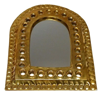 Espejo de mano marroquí pequeño de metal color dorado decoración forma de puerta hecho a mano Foto 1 de 3