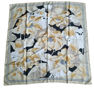 Vintage Hermes Fleurs de Lotus quadratisches Seidentuch 34x34 cm neutral beige - Bild 1 von 6