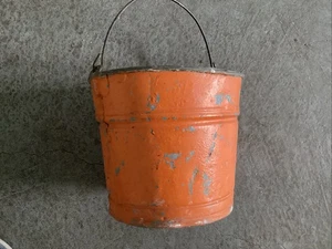 Vintage Rare Orange Painted Galvanized Tin Steel Metal Bucket Pail Planter Old - Picture 1 of 6
