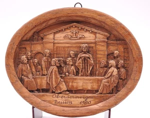 Placa decorativa religiosa vintage Oberammergau Passion 1990 Última Cena - Imagen 1 de 13