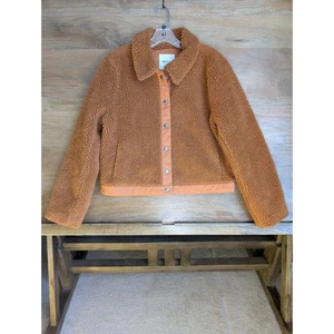 Madewell Jacket Women Large Brown Sherpa Portland Cropped Long Sleeve Snap Front - Picture 1 of 4
