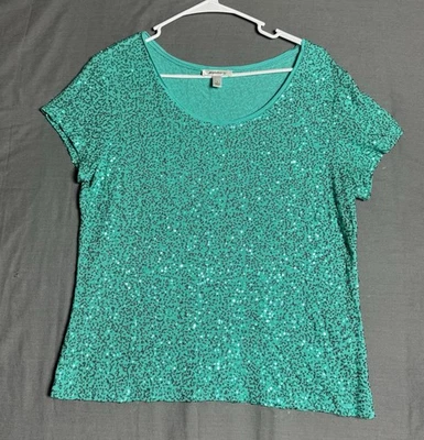 Dressbarn Top Womens Size Large Sequined Party Festive Flashy Sparkle Blouse Mom - Image 1 of 4