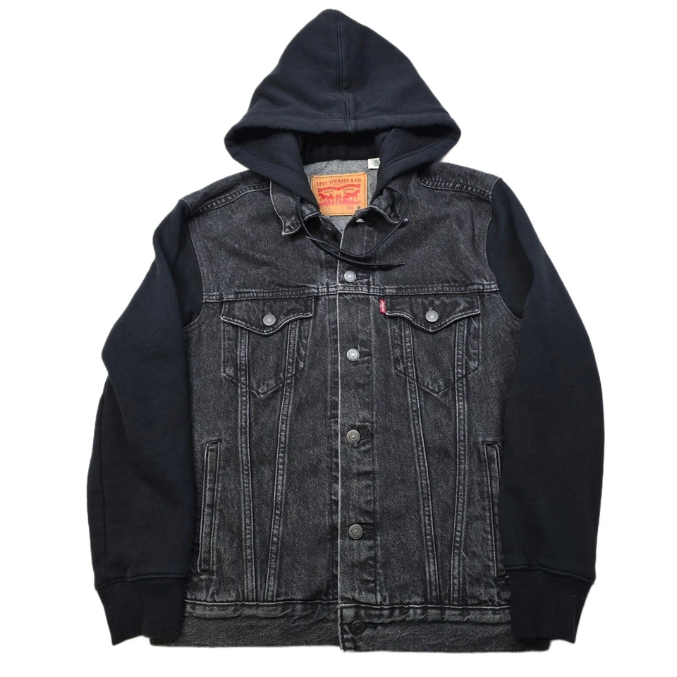 Chaqueta de Camionero Levi Strauss Denim Con Capucha Para Hombre Mediana Negra Jean Sudadera con Capucha Híbrida Foto 1 de 4
