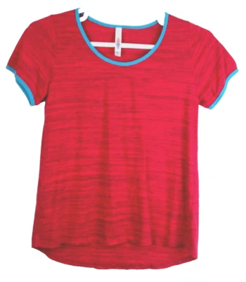 LuLaRoe Blouse Top Short Sleeve Red Green Striped Collared Woman's Size Medium - Image 1 of 4