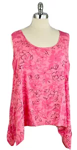 Woman Within Top 2X 26 28 Sleeveless Pink Floral Shark Bite Hem - Picture 1 of 6