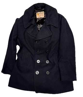 Casaco naval vintage Fox Knapp azul marinho tamanho 38 lã azul marinho ervilha - Imagem 1 de 4