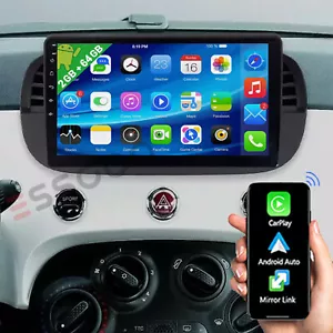 9" Android14 Carplay Auto GPS WIFI BT FM Radio Stereo Per Fiat 500 2007-2015 64G - Foto 1 di 14
