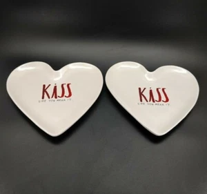 Rae Dunn KISS Like You Mean It Heart Shaped Plate Valentine’s Day Set of 2 - Picture 1 of 12