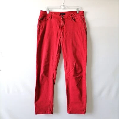 Jeans NYDJ Feminino Vermelho Cintura Média Design de Cinco Bolsos Frente Plana Reta Tamanho 10 - Imagem 1 de 4