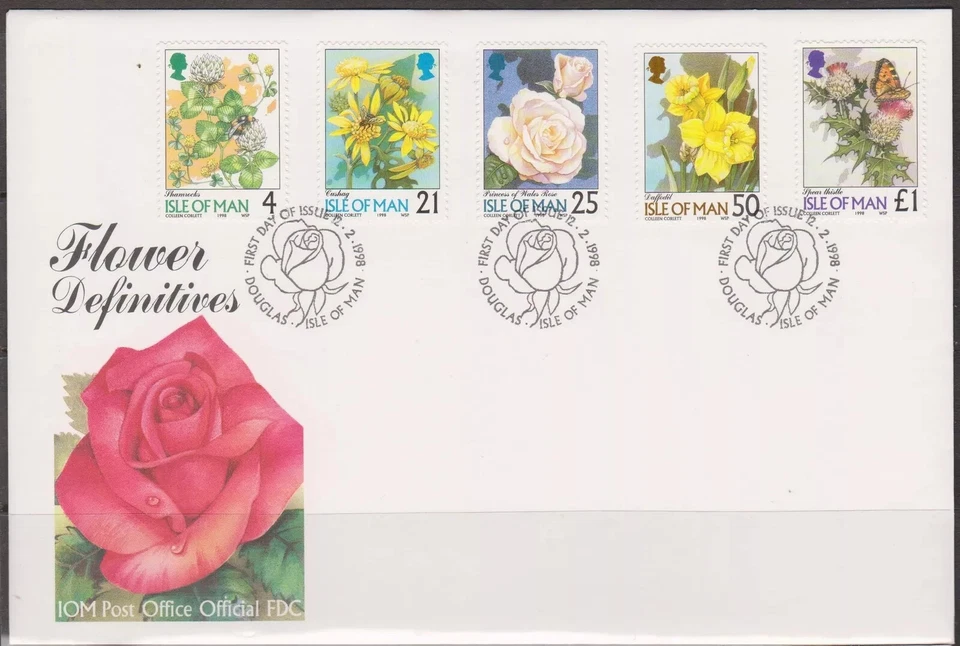 GB - ISLE of MAN 1998 Definitve Flowers - 4p to £1.00 SG 775-855 FDC BUTTERFLY - Image 1 of 1
