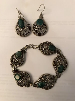 Parure In Argento Indiano E Radice Di Smeraldo - Immagine 1 di 4