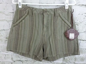 Knox Rose Womens Short Shorts Size 2 Brown Olive Green Striped Linen Pockets     - Picture 1 of 10