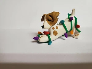 JACK RUSSELL TERRIER Christmas Ornament TANGLED IN LIGHTS HAND MADE OOAK - Picture 1 of 5