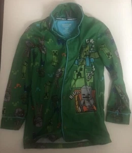 Minecraft Boys 2 Piece Pajamas Size S (6-7). Used Button Top With Collar & Pants - Picture 1 of 7