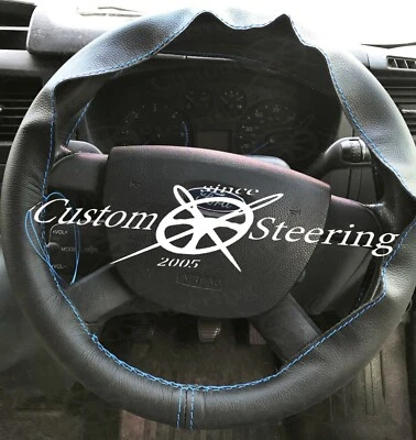 himmelblaue Nähte FÜR FORD TRANSIT 06-12 SCHWARZE LEDER-LENKRADABDECKUNG - Image 1 of 4