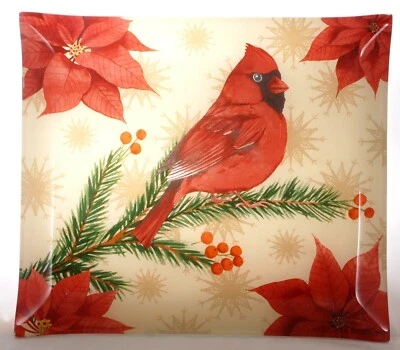 Bandeja para servir plato de vidrio Pfaltzgraff “WINTERTIME BIRDS” con cardenal rojo -NUEVA Foto 1 de 3