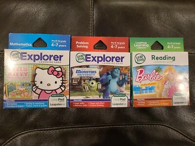 LeapFrog Learning Game Lot Of 3 Barbie Malibu Mys.,  Hello Kitty, Monsters Univ. - Image 1 of 4