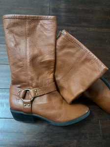 FRYE Harness Zip Leather Camel Saddle Mid-Calf Boots 2.5 - Picture 1 of 8