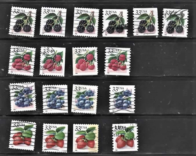 USA  used Stamps 1999   18 Diff. Berries 2 PNC,s Fine - Image 1 of 1