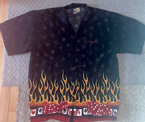 Flaming FLAMES 🔥DICE CARDS XL Shirt Extra Large Las Vegas Button Down Halloween - Picture 1 of 7