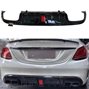 Car Rear Bumper Diffuser Lip For Mercedes Benz W205 C63 AMG 15-21 With Light - Picture 1 of 6