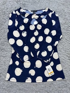 INC International Concepts Top Women Small Blue Tempera Polka Dot Blouse NWT - Picture 1 of 9