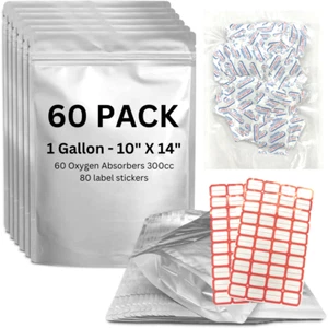 60 bolsas Mylar para almacenamiento de alimentos con absorbedores de oxígeno 300cc - 4,72 mil de espesor - Imagen 1 de 2