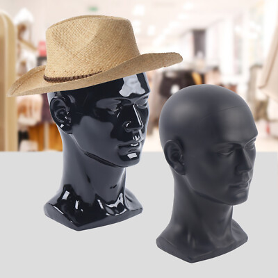 Männlicher Mannequin-Kopf Aus PVC – Glänzend Schwarz, Mit Standfuß, Für Perücken, Hüte & Schaufensterdekoration