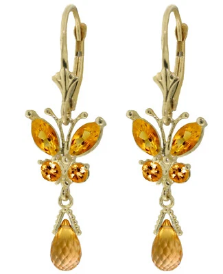 14K Solid Rose Gold Butterfly Earrings with Natural Citrines - Image 1 of 3