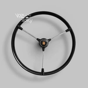 VOLKSWAGEN VW Type 1 oval beete 3 Spoke Steering Wheel wolfsburg black silver - Picture 1 of 2