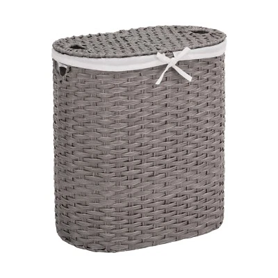 Seville Classics Hand Woven Oval Double Laundry Hamper, 22.75" W x 13" D x 24" H - Image 1 of 3