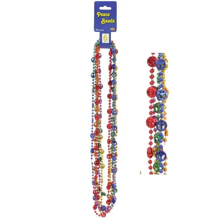 Peace Sign Beads 6 Pack 33" Plastic Hippy 1960's 60's Party Birthday Favors - Image 1 of 1