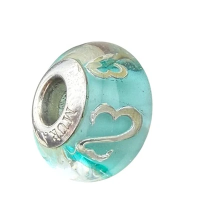 Pulsera de cristal de Murano de plata de ley con dije de corazón de cuentas verde azulado esmalte azul aguamarina Foto 1 de 4