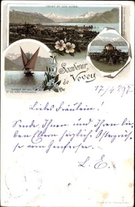 Litho Vevey Kanton Waadt, Panorama, Alpen, Le Chatelard, Segelboot - 11467101 - Picture 1 of 2