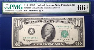 1963A $10 Federal Reserve Note Fr-2017-C Philadelphia PMG66 Gem EPQ - Picture 1 of 2