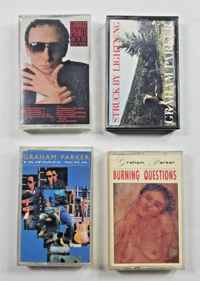 Lot of 4 Graham Parker Cassette Tapes Burning Questions Human Soul Steady Nerves - Image 1 of 3