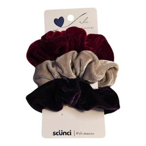 Scunci Ali Manno Scrunchies 3 Piece Velvet Red/Silver/Purple - Picture 1 of 2