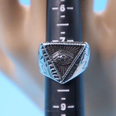 Мужская из нержавеющей стали видящий глаз мотоциклиста кольцо в серебро размер 7 1/2 - Изображение 1 из 2