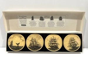 Neu Barlow American große Schiffe Scrimshaw Typ Untersetzer 4er Set Kork Rücken Boote - Bild 1 von 8