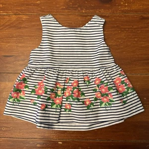 Janie and Jack Baby Girl Size 18-24 Months Sleeveless Floral Striped Peplum Top - Picture 1 of 8