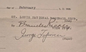 Especificaciones Toporcher & Branch Rickey Firmado 1926 Cardenales de San Luis Contrato Completo - Imagen 1 de 6