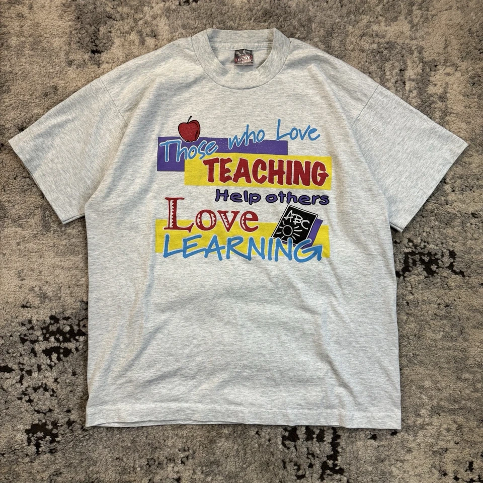 Camisa de profesor vintage años 90 puntada única amor enseñanza amor aprendizaje FOTL mejor L Foto 1 de 4