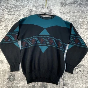 Vtg Michael Gerald Mens L Abstract Sweater Black Geometric Pattern Knit Y2K - Picture 1 of 4